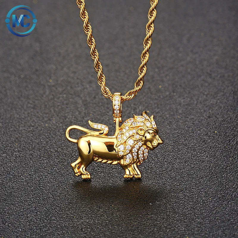 

2021 Brass jewelry Animal lion charm men's gold plated Cubic Zircon lion pendant necklace