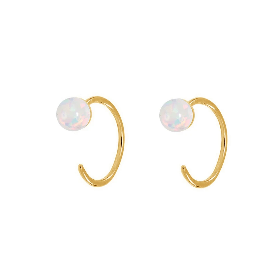

wholesale minimalist jewelry 925 sterling silver 18k gold plated opal ball huggies hoop earrings
