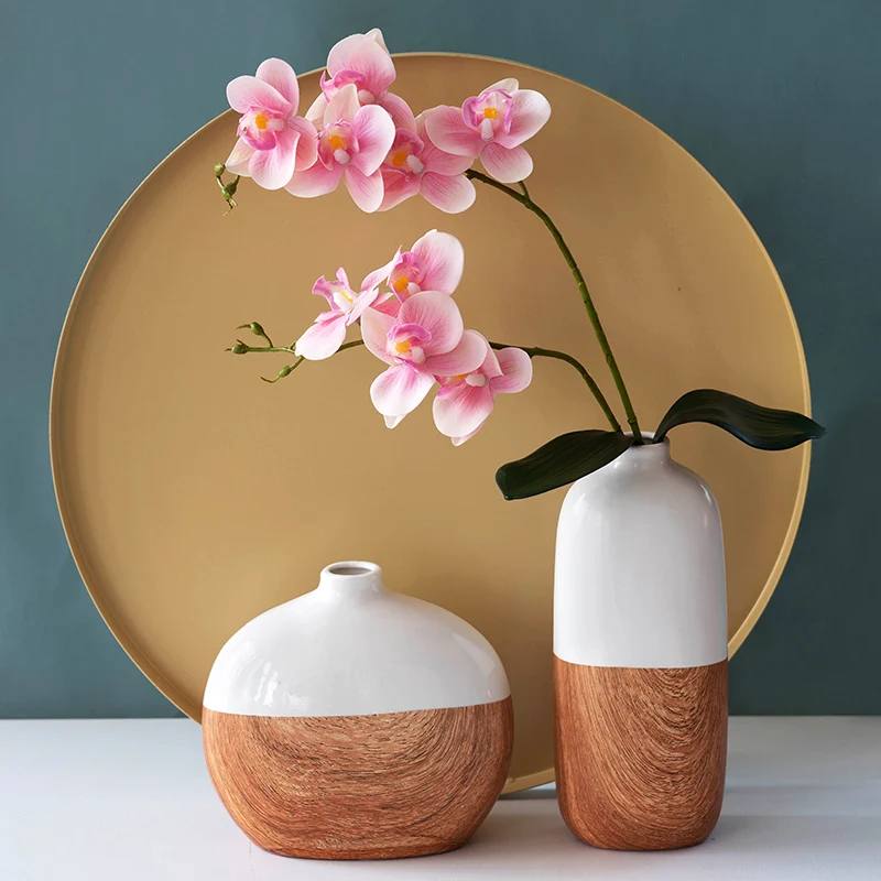 

2021 New Wood Grain Style ceramic porcelain flower vases for home decor