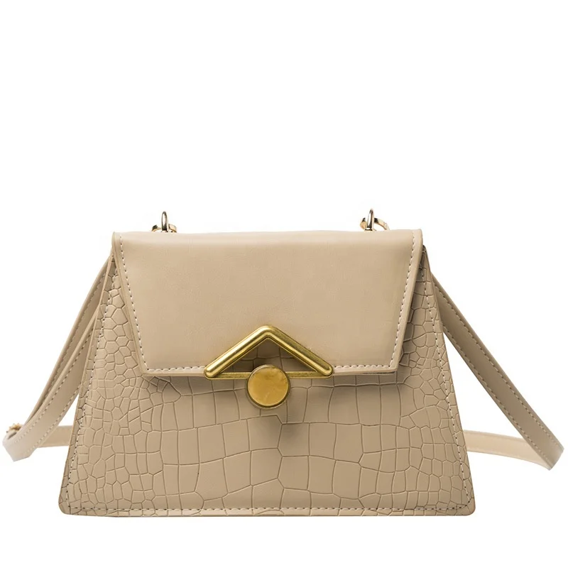 

In stock solid color PU alligator square shopping crossbody bag waterproof
