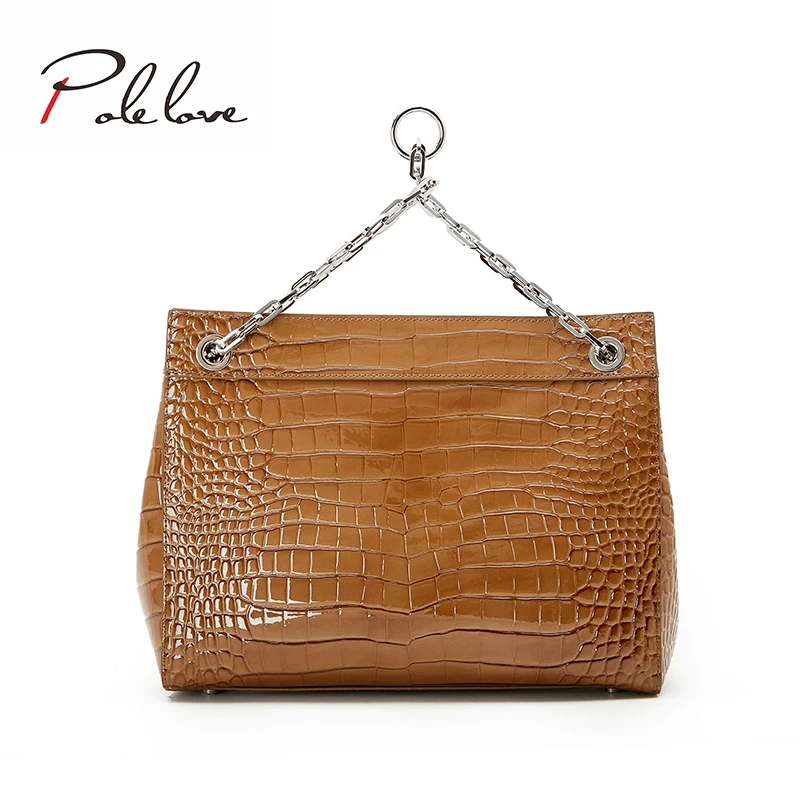 

new bottom rivet large capacity handbag crocodile pattern natural high-quality first layer cowhide messenger bag