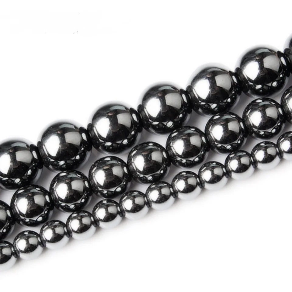 

High Quality  Handmade Natural Stone Beads DIY Jewelry Beaded Hematite Stone Black Magnet Stone, As picture