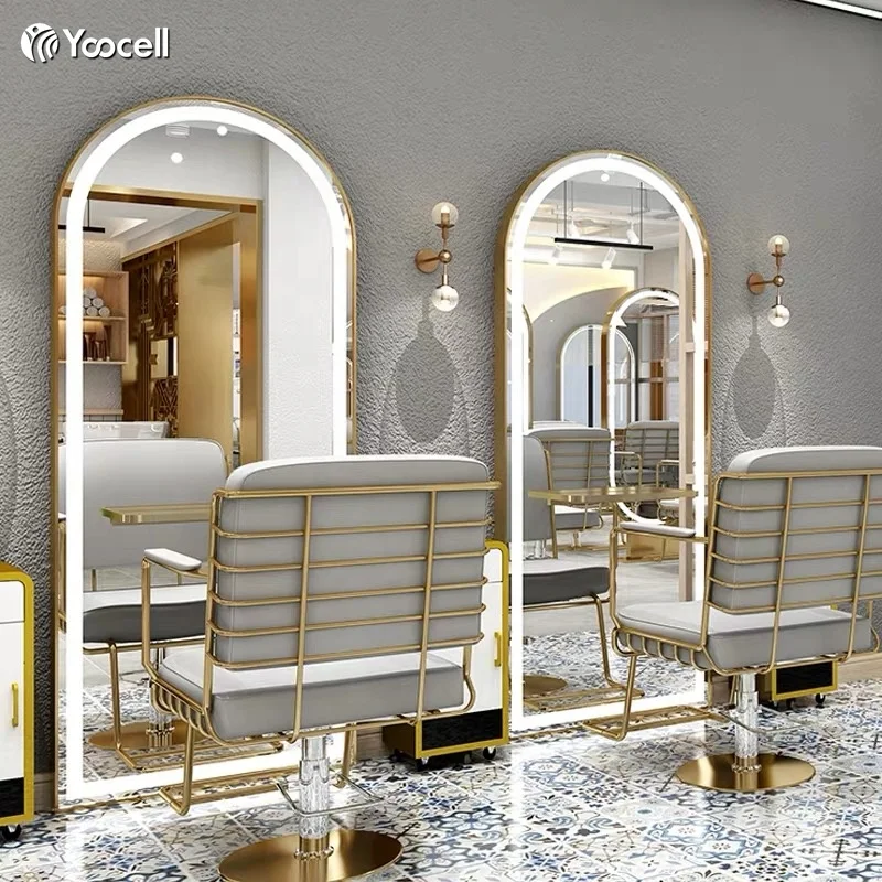 

Yoocell best selling high quality salon mirror gold styling station hair salon led light mirror