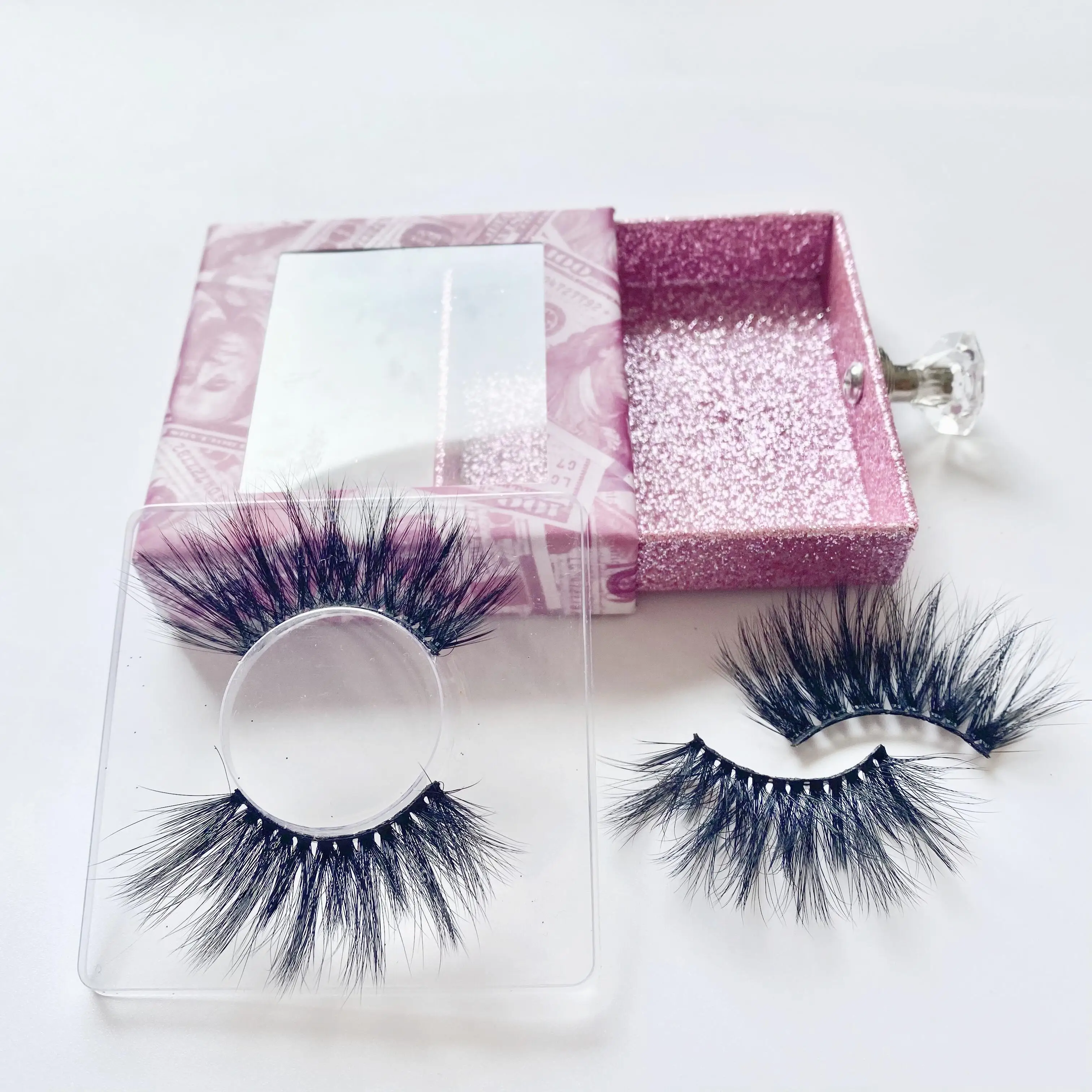 

2021 New Design 25mm Faux Mink Silk Lashes Private Label Print Logo Vendor Customized Boxes Strip Lashes Fluffy