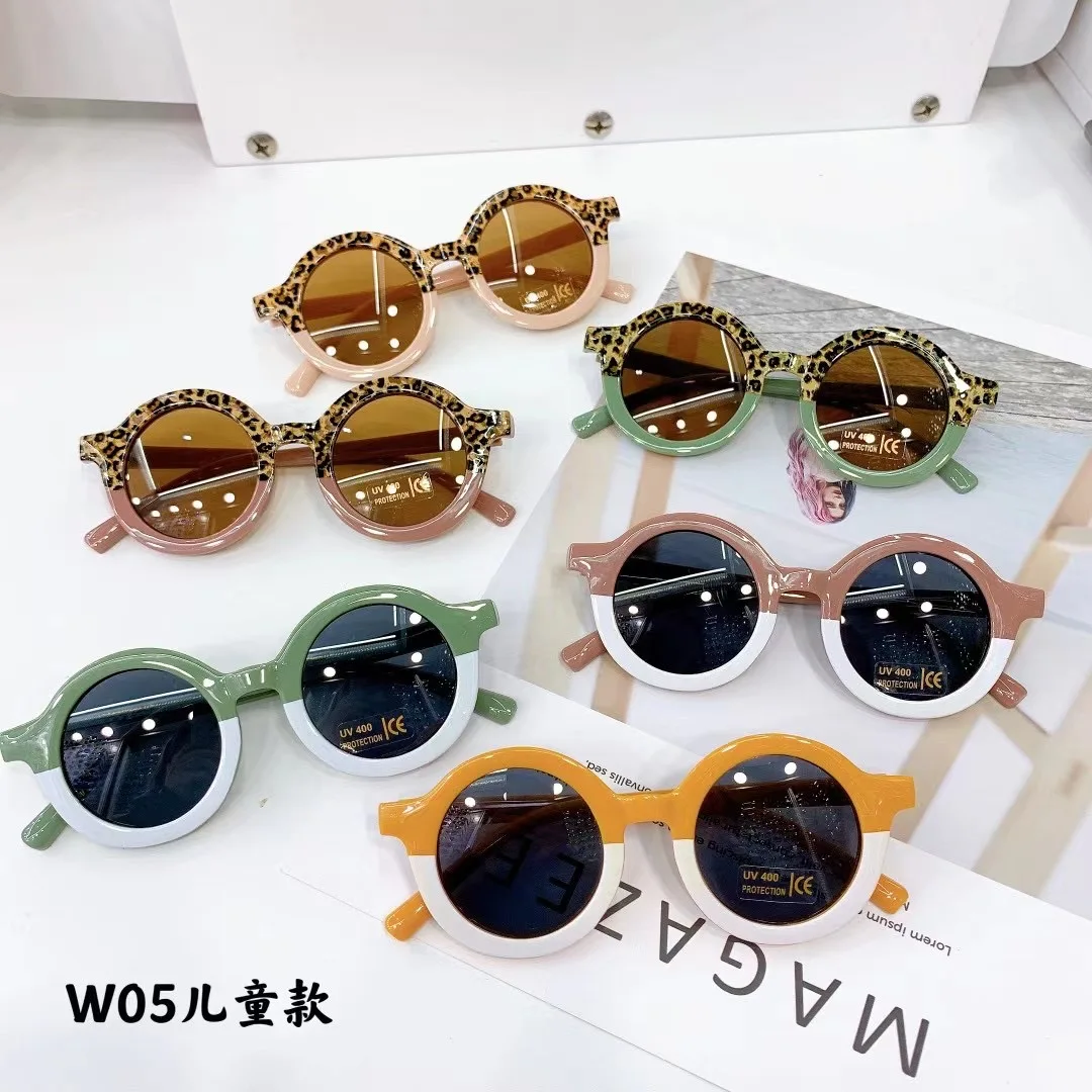 

2021 trendy kids sunglasses UV400 round Shaped Sun Glasses Plastic Kids Sunglasses in leopard colors