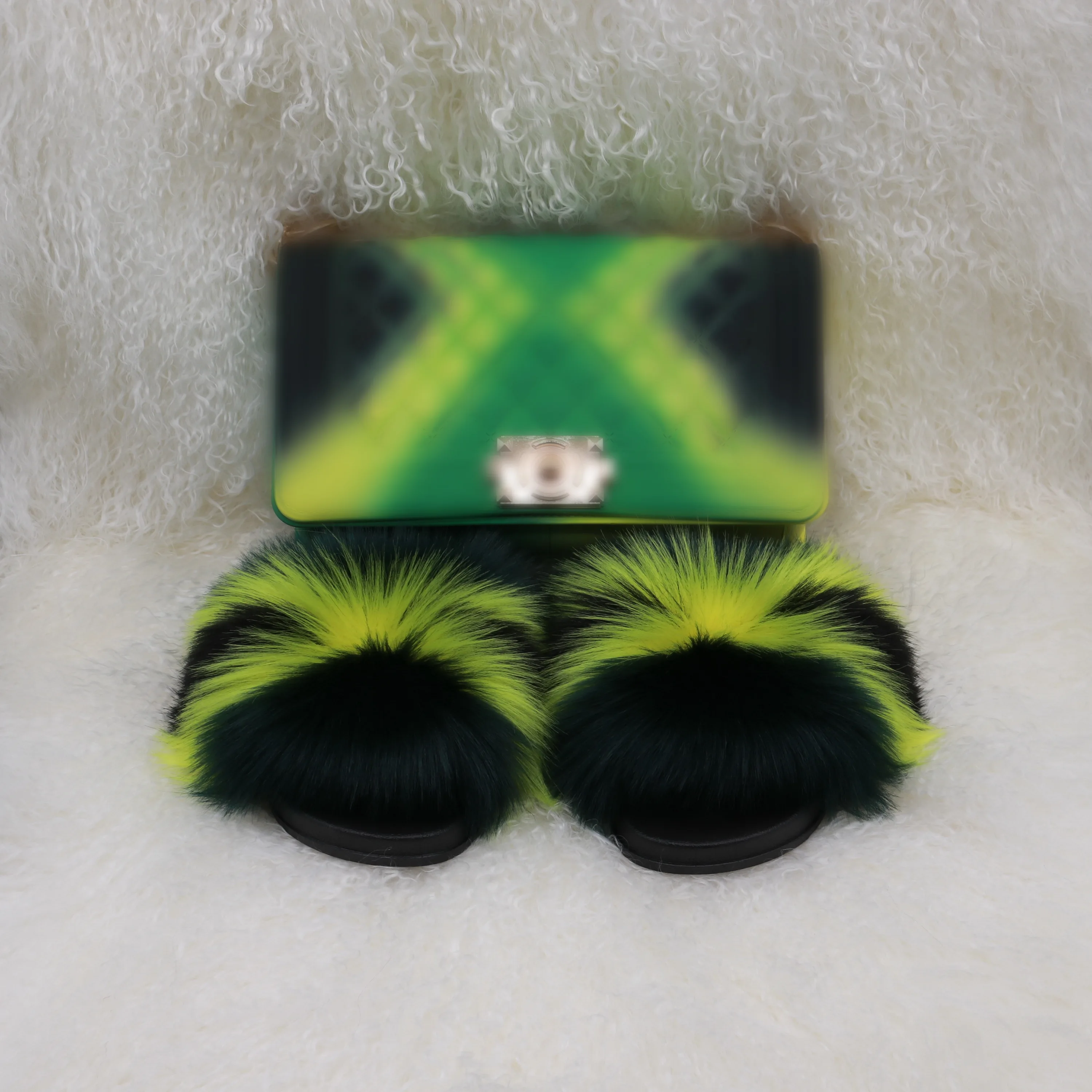 

fur slides with purse set jamaica