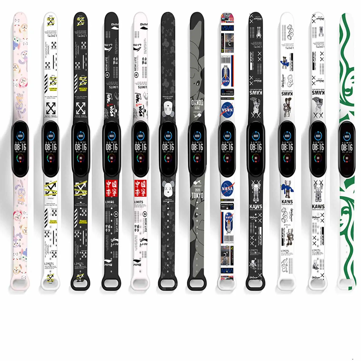 

2021 Hot Sale Silicone Print Watchband For Xiaomi Mi Band 5 and Mi band 3 4 replacement wristband, Printing