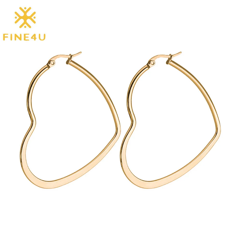 

Fashion women stainless steel gold plated water drop pendant big hoop heart earrings, Gold, rose gold, steel, black