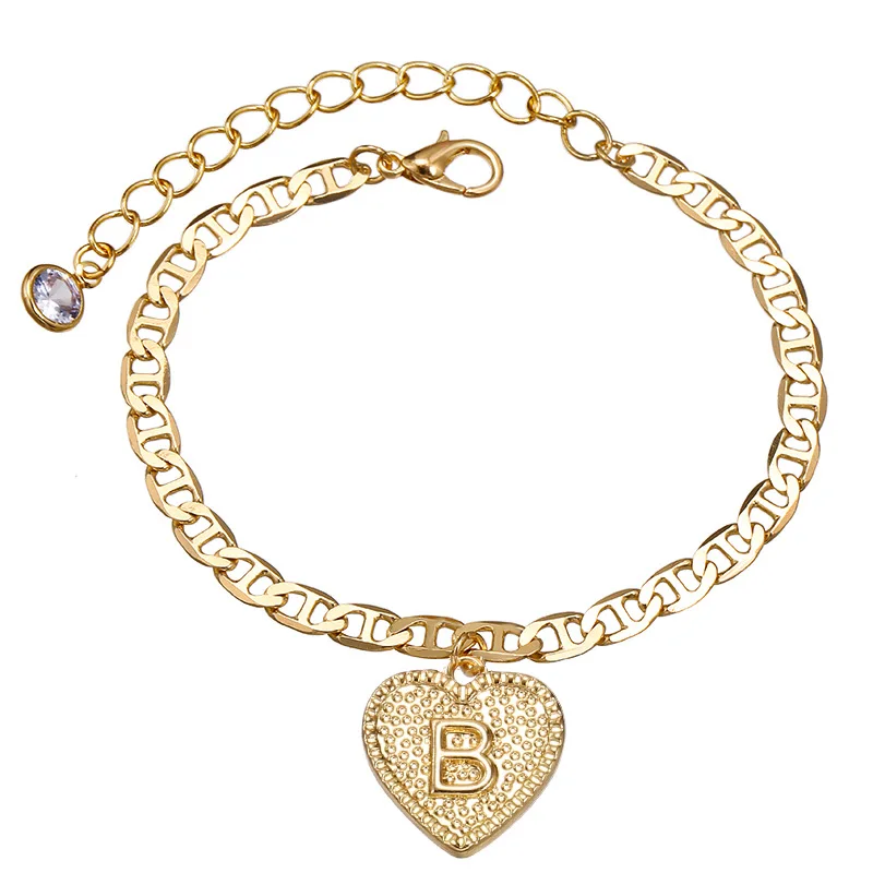 

Guangchuang 18k Gold Plated Heart Charm Dainty Letter Anklet Charms Bracelet Anklets Foot Body Jewelry Chain