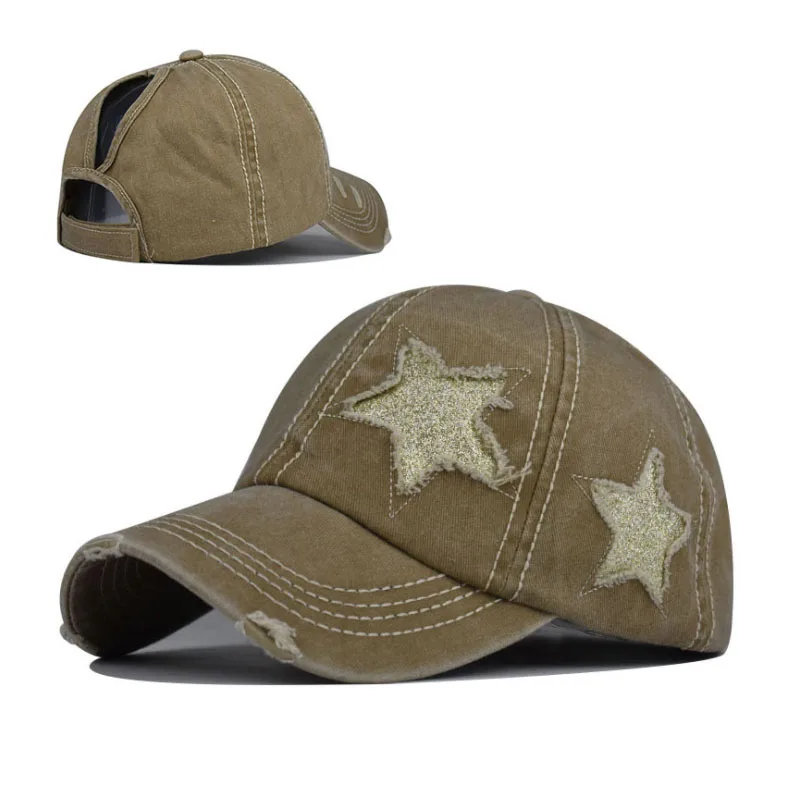 

Fashionable Hats in Summer Personalized Monogrammed Five-pointed Star Distressed Ponytail Baseball Hats, As picture show