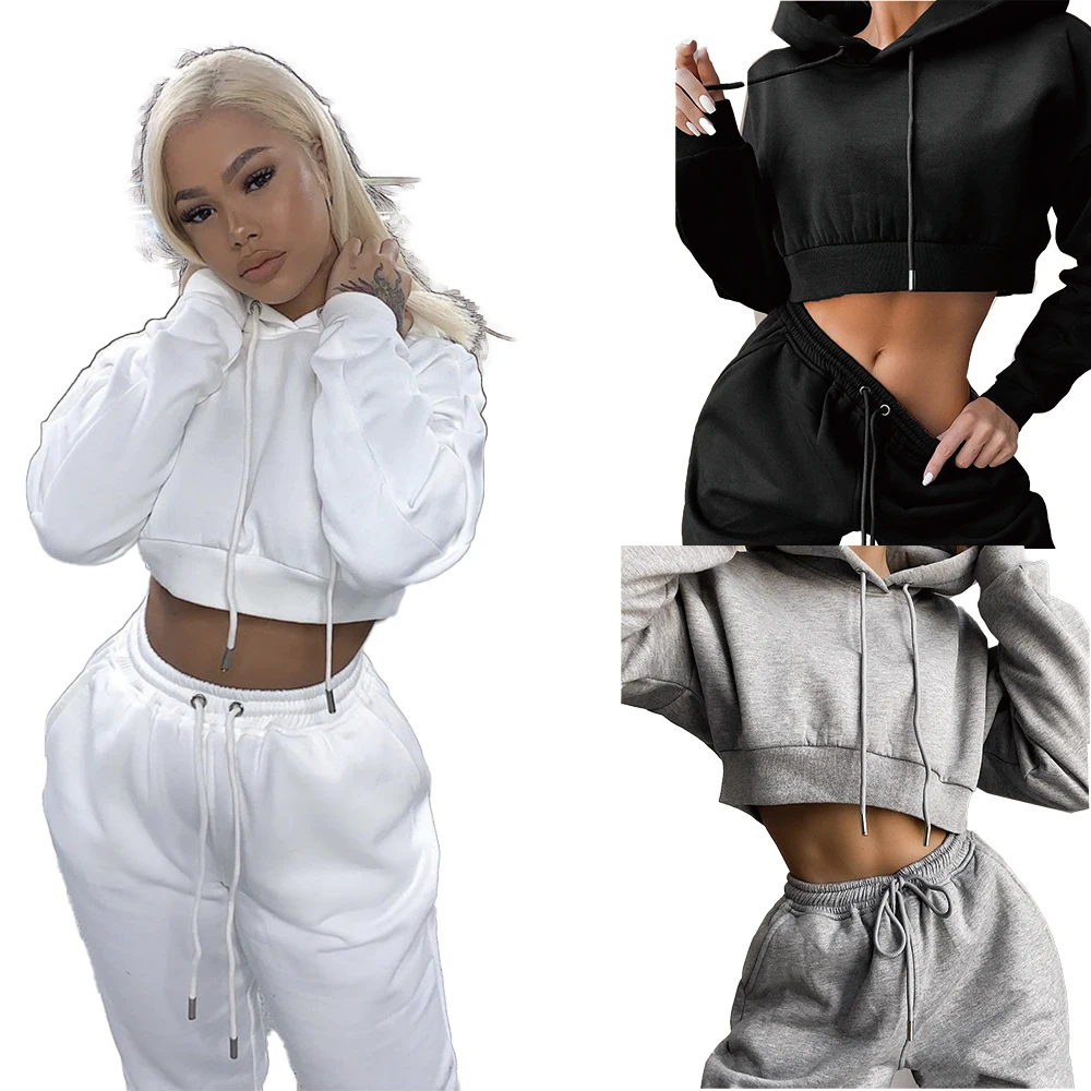 

Women dresses 2021 popular solid color hooded long sleeve trousers Street Casual Sports fall women's two 2 piece set outfit