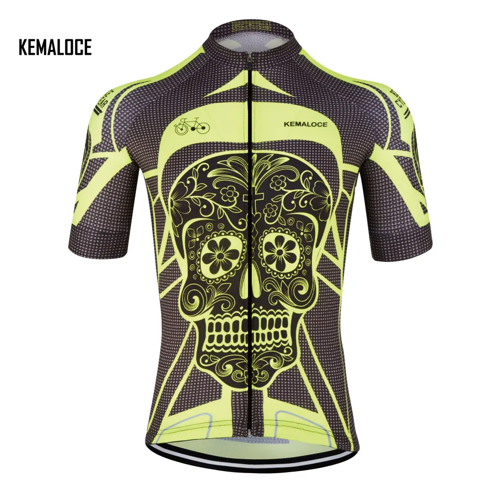 

Rock Racing Cycling Jersey,Fluorescein Yellow Cycling Wear,Skull Short Sleeve Bike Clothing Race Bicycle Clothing