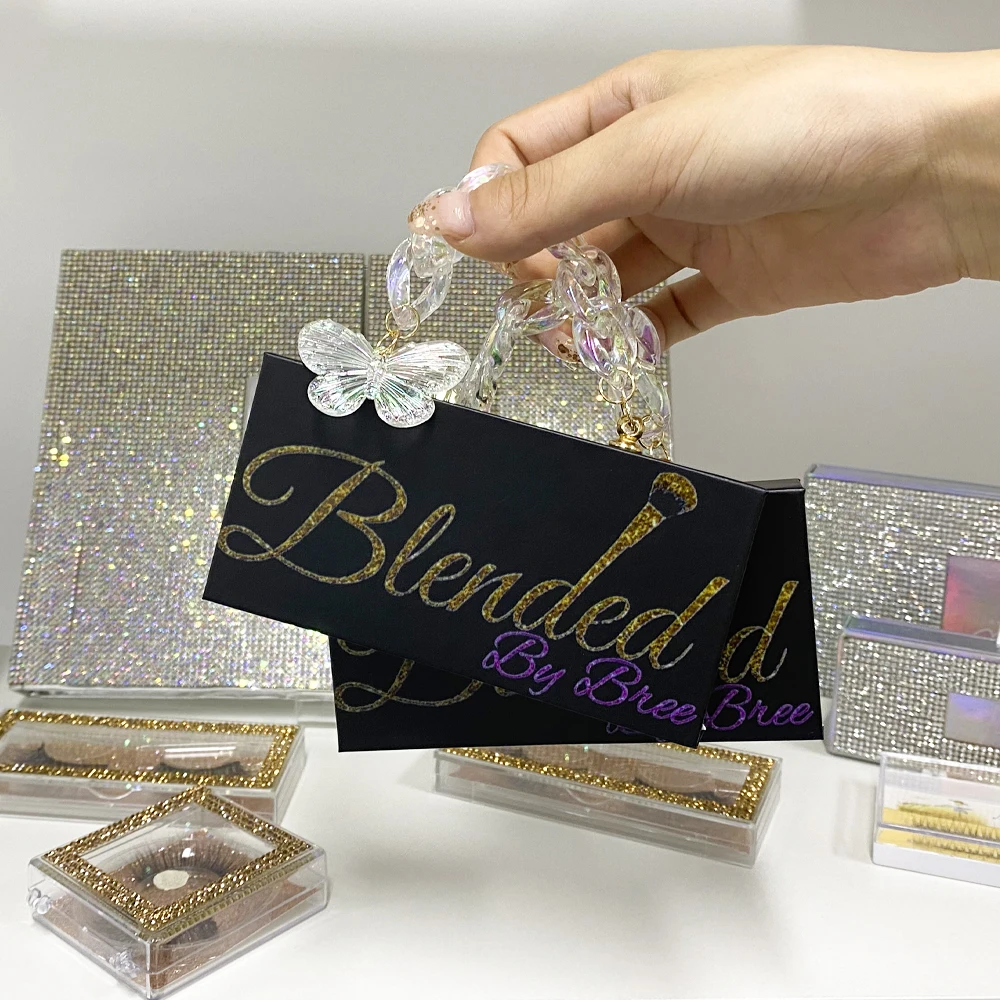 

Lash Drawer Box Mink Eyelash Package Fashion Diamond Lash Box With Chain