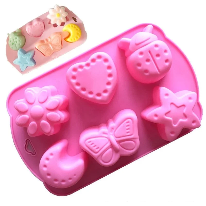 

Creative 6 Hole Insect Shaped DIY Pudding Jelly Chocolate Cake Silicone Mold Handmade Soap Mold