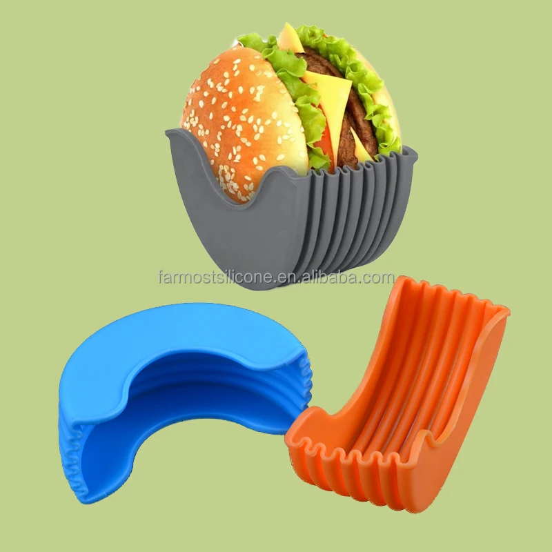 

Burger Fixed Box Sandwich Storage Rack Burger box Hamburger Shelf Silicone Burger Box Reusable Portable Snack Holder, Blue,grey, red, orange