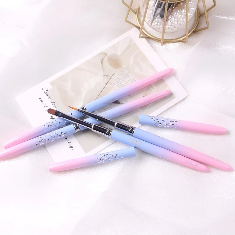 

TSZS Blue And Pink Luxury Crystal Nail Art Liner Brush Metal Handle Nail Acrylic Brush Gel Nail Brush, As picture