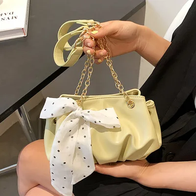 

2021 new fashion women handbag with silk ribbon fold pu leather dumpling bag mini sling cross body shoulder bag, 20*12*11cm