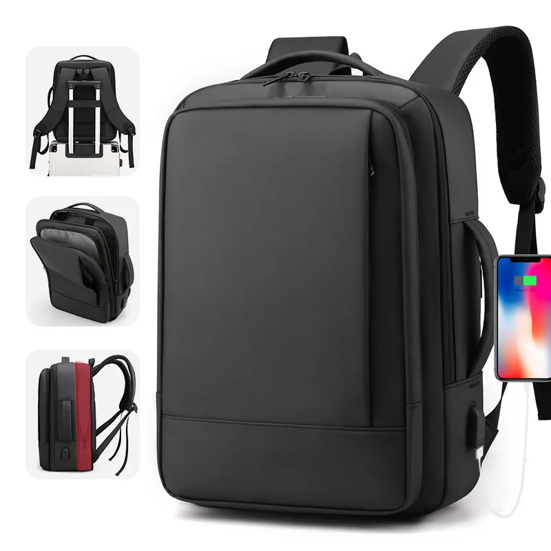 

900D Oxford Casual Business Expandable Computer Laptop School Backpack Rucksack for Men with USB Charger Port