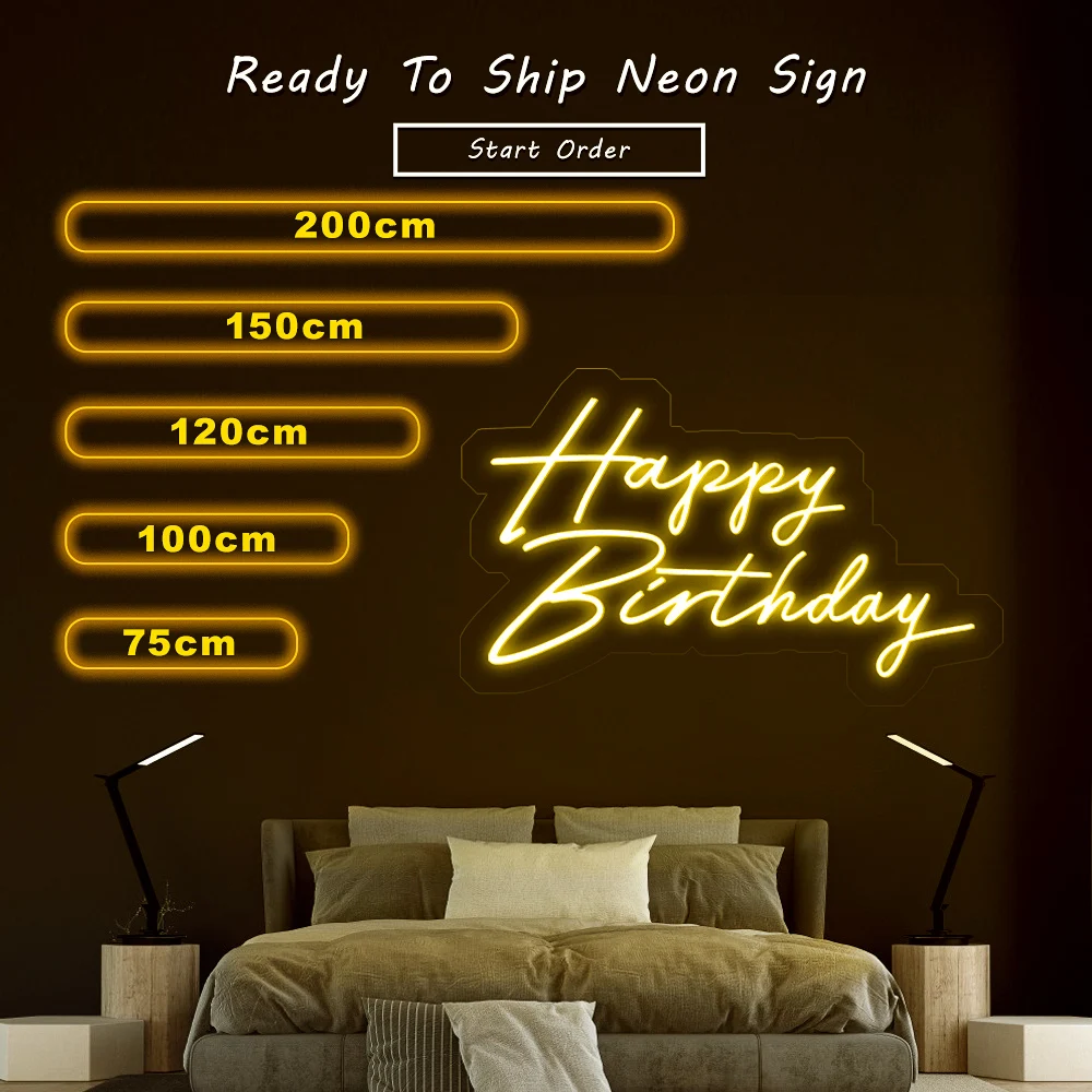 

Rebow 75CM Drop Free Shipping electronic custom made pvc glass silicone pink led light letters love happy birthday neon sign