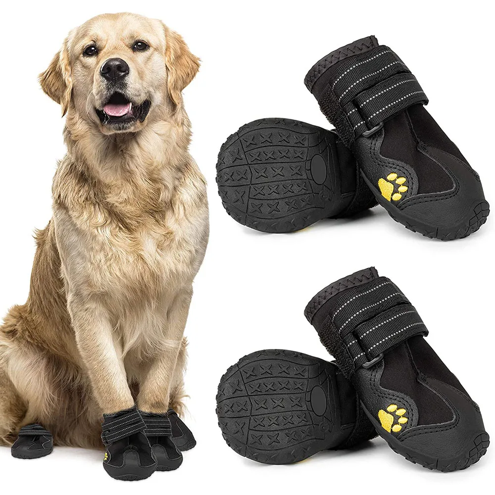 

4pcs Outdoor Dog Boots Waterproof Reflective Dog Shoes Pet Dog Rain Boots, As shown below