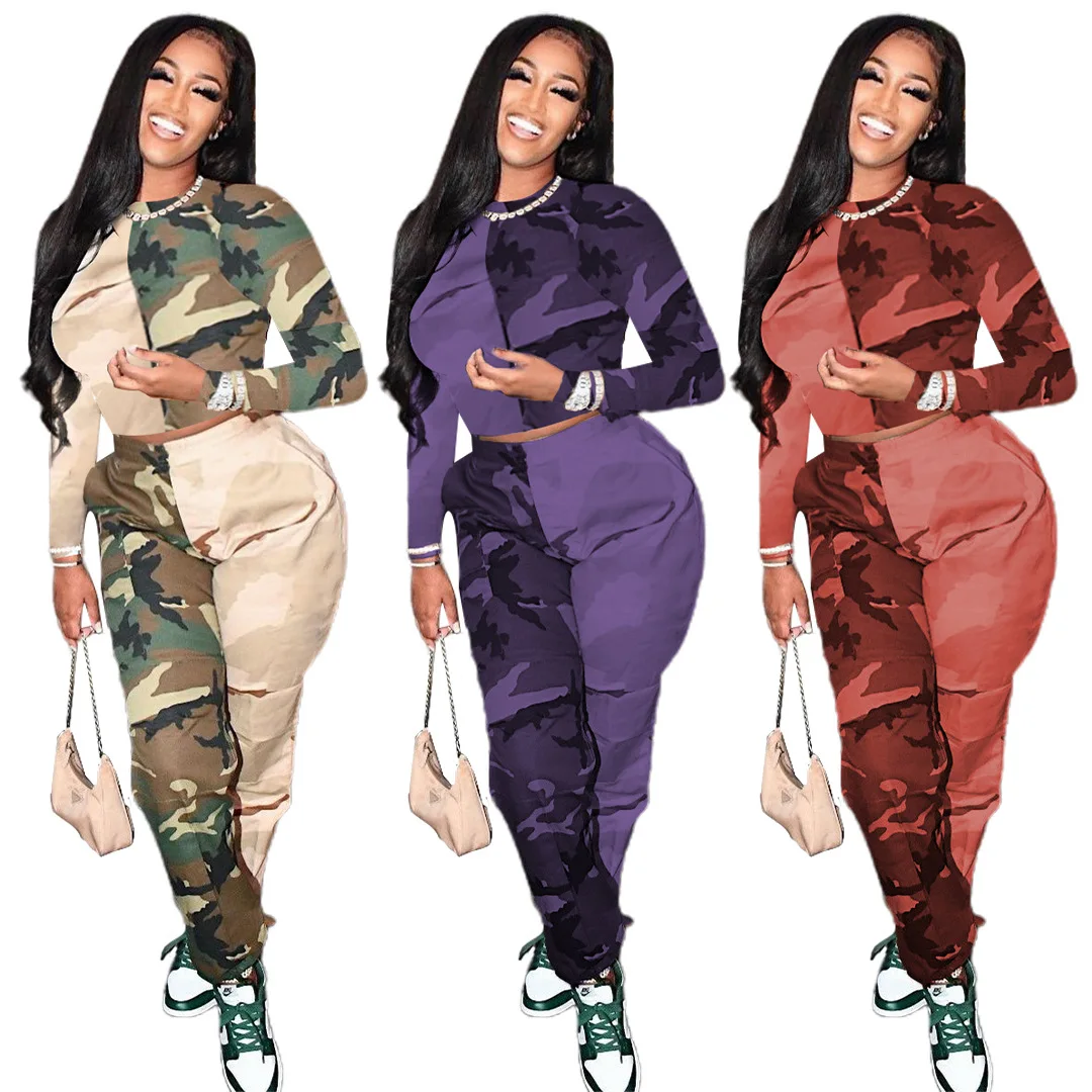 

2021 women clothes New Autumn Patchwork Pockets Pants Loose Casual Trousers For Ladies Camouflage Cargo Pants, Picture