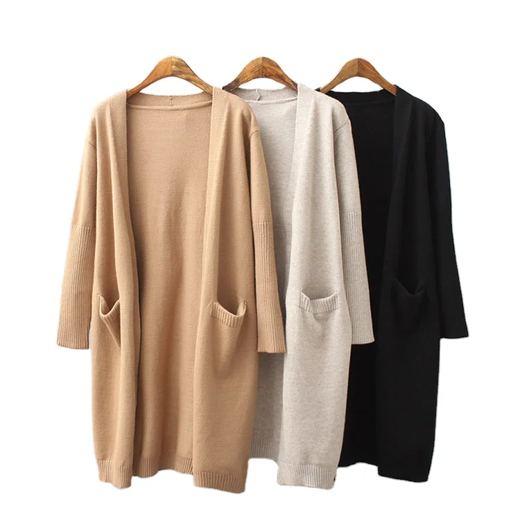 

Solid color korea long cashmere cardigan sweaters knitted coat with pockets, Any