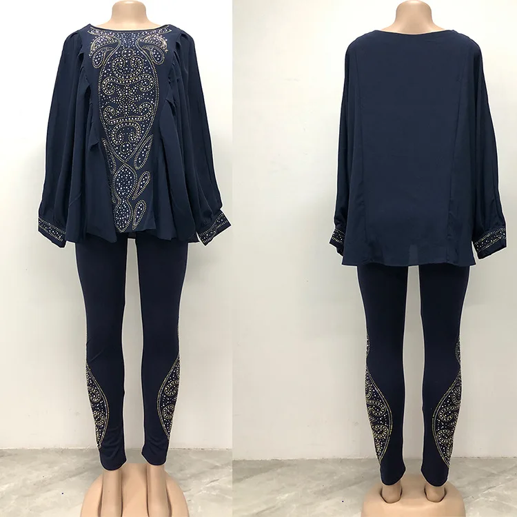 

New Arrival Muslim Custom Color Logo Sexy Casual Stand-Neck Long-Sleeve T-Shirt Long Pants Women' s Two Piece Set, As showed