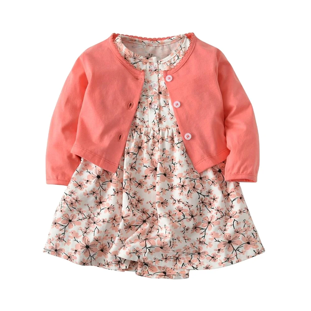

baby girl flower dress set 2pcs cardigan + jumpsuit dresses girls 6-24M 100% cotton newborn summer autumn clothes, Same as picture shown
