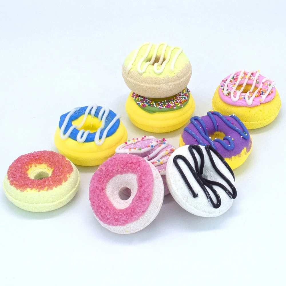 

Oem custom natural Rich bubble organic vegan bubble colorful fizzy doughnut bath bombs for kids