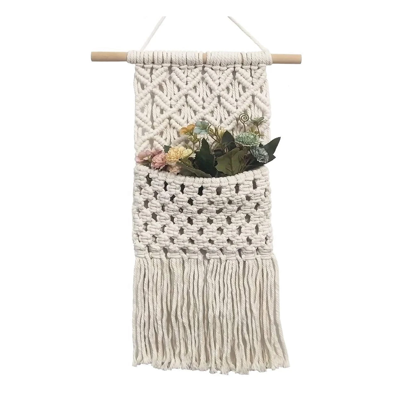 

Boho Decor Art Cotton Woven Wall Hanging Macrame Plant Hanger Magazine Mail Holder Organizer Baskets, Creamy white