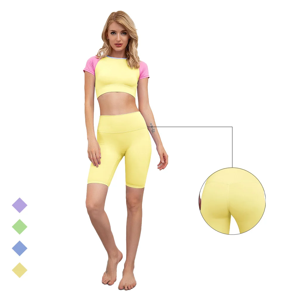 

New Dancing Casual Colorful Sports Short Sleeved Shorts Contrast Stitching Yoga Clothing Fitness Yoga Set