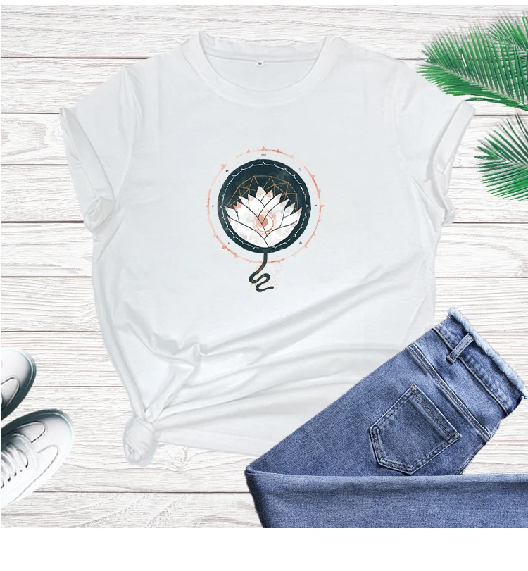 

2021 New Lotus Women Tshirt Cotton Casual Girl Short SleeveT-shirt Femme Harajuku T Shirt Women Tops