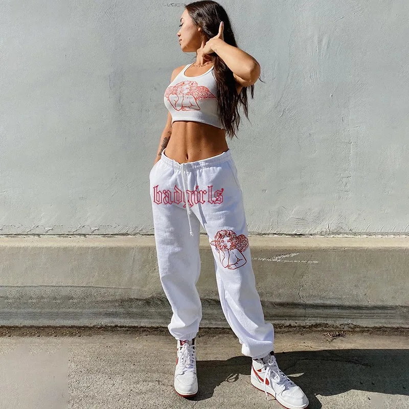 

AF23465 New design casual straight drawstring high waist sport jogging women's trousers and jogger pants women sweatpants