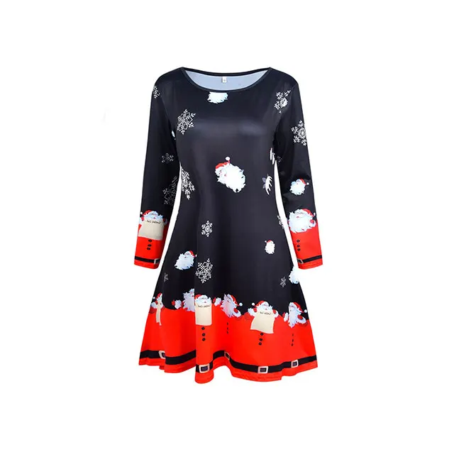 

New Women Fashion Christmas Family Parent-child Xmas Ladies Long Sleeve Santa Outfit Swing Flared Dress Swing Flared Dress