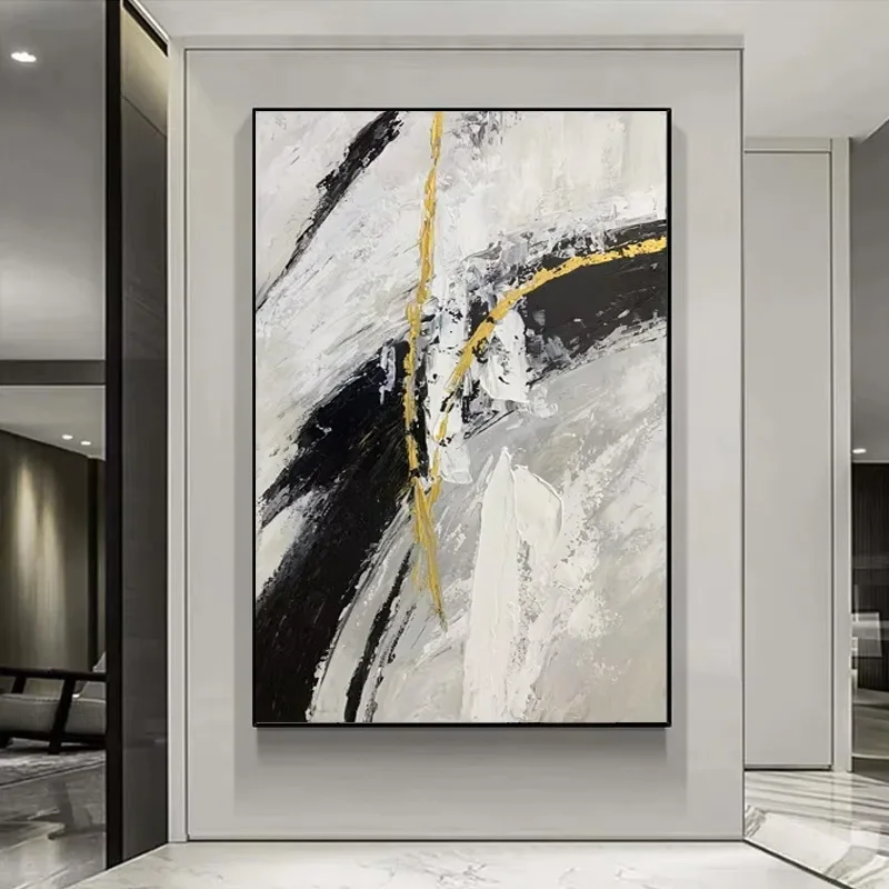 Modern Black and White Paintings Art Abstract Handmade Oil Painting on Canvas Paintings Wall Art for Pictures Living Room