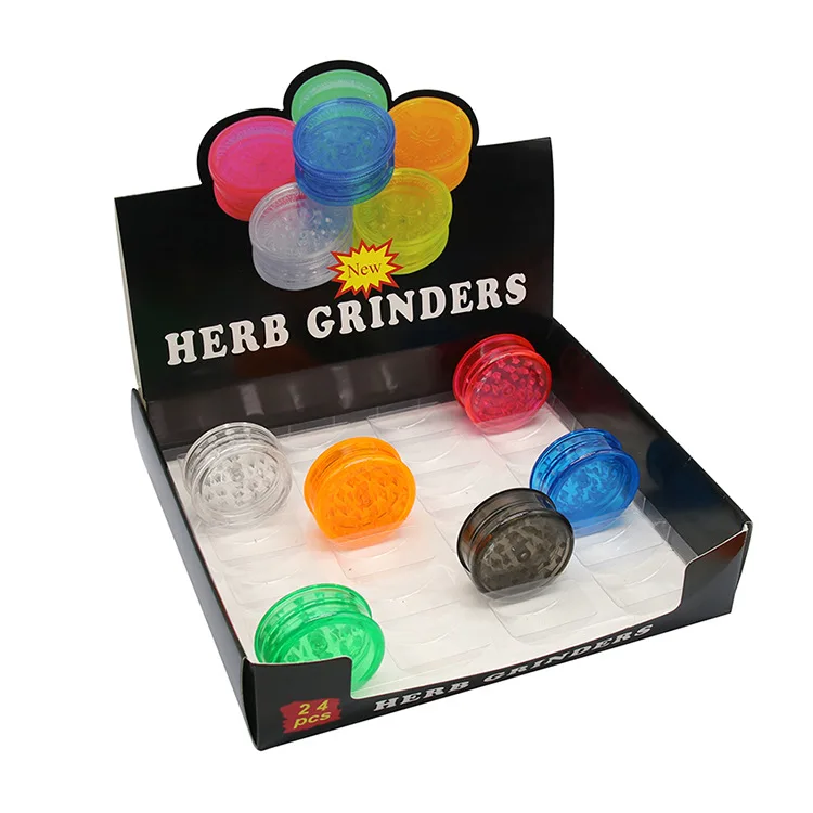 

Hot selling 3 layer 60mm 40mm plastic grinder weed customized herb grinders herbal tobacco weed, 6 colors