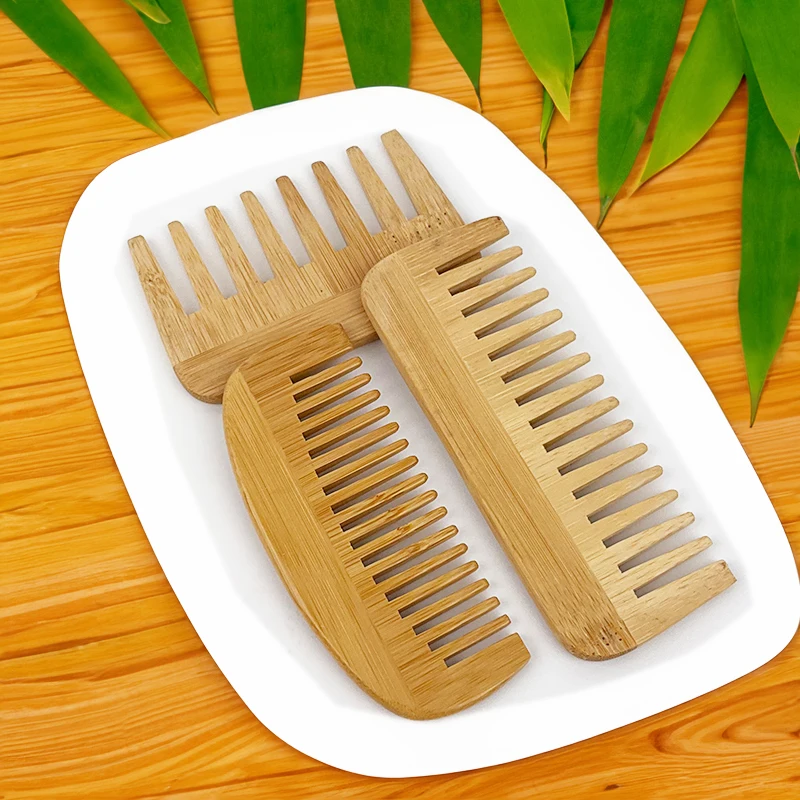 

Stock Eco-friendly Natural Bamboo Hair Comb Wide Tooth Brush For Detangling And Styling Handmade Small Pocket Sized Palm Comb