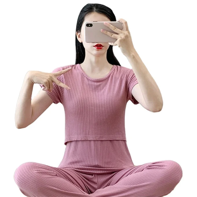 

Pregnant Maternity And Nursing Women set Plain Solid Casual Loose Round Neck T-Shirt Use For Breast Feeding, As pictures