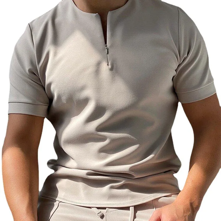 

OEM Custom Logo Embroidery Men Short Sleeve Plain 100% Cotton Polo T Shirts With Zipper