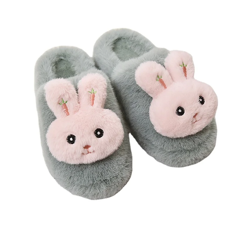 

2021 rabbit pattern design women's slippers plush fluffy thermal fur home slippers wholesale