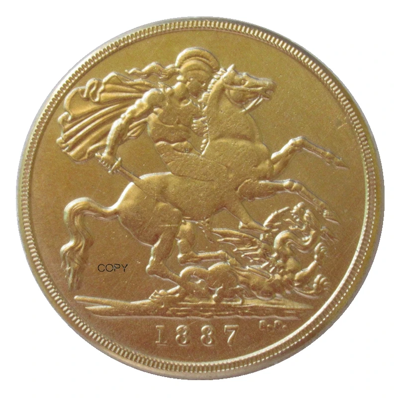 

Reproduction UK 1887 Double Sovereign 2 Pound- Victoria 2nd portrait Gold Plated Custom Coins