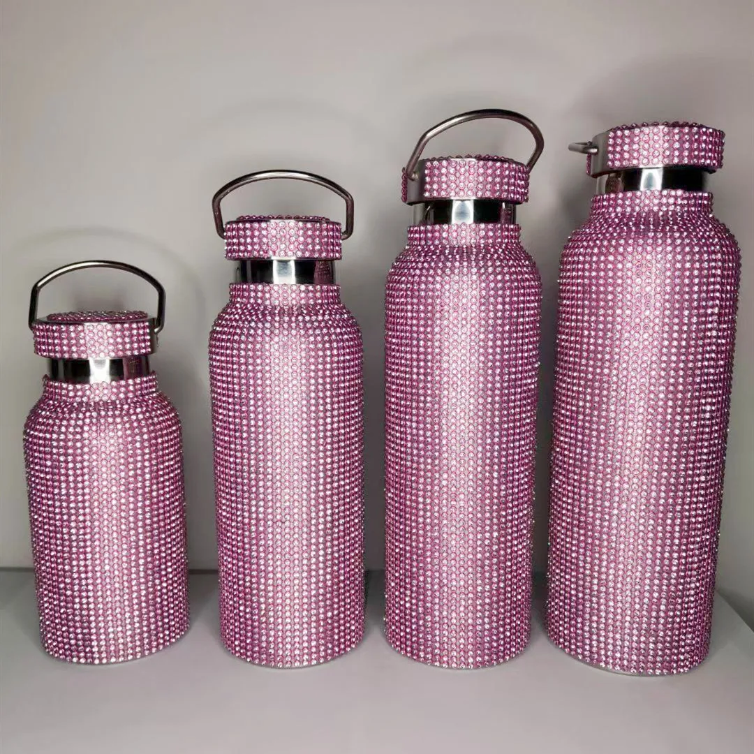 

Women Creative Portable Handle Color Crystal Rhinestone Diamond Bling Bling Stainless Steel Vacuum Flask Bottle Water Bottle