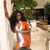 

Sexy women night club dress short sleeves casual reflective bodycon dresses zipper dropshipping