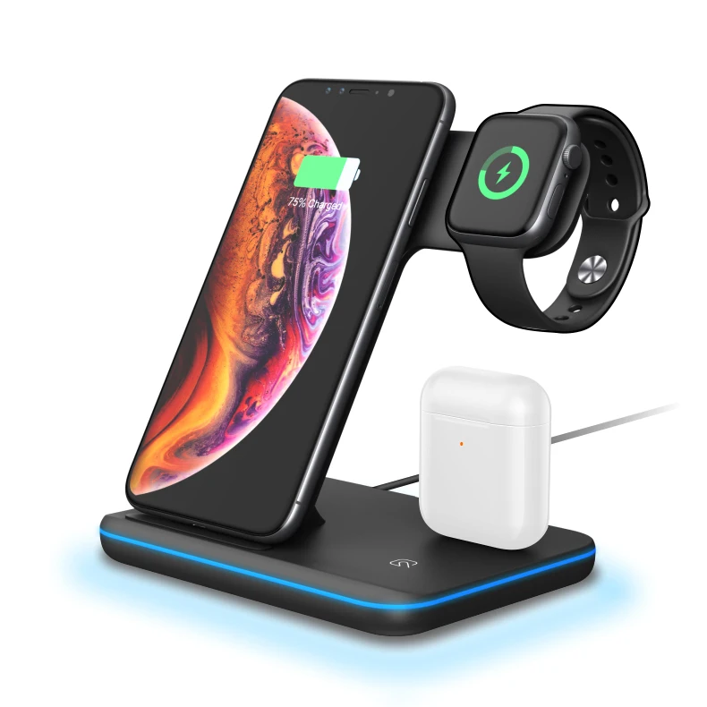 

2020 15w Wireless Charger 3 In 1 Wireless Charging Station, White/black