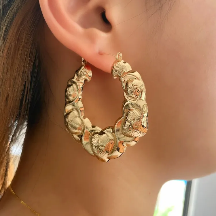 

Wholesale 18k gold plated heart hoop earrings bamboo earrings for women