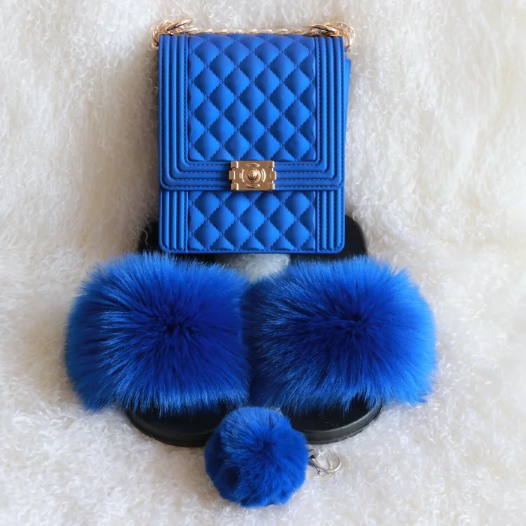 

2 piece matching shoulder bag with fur slides