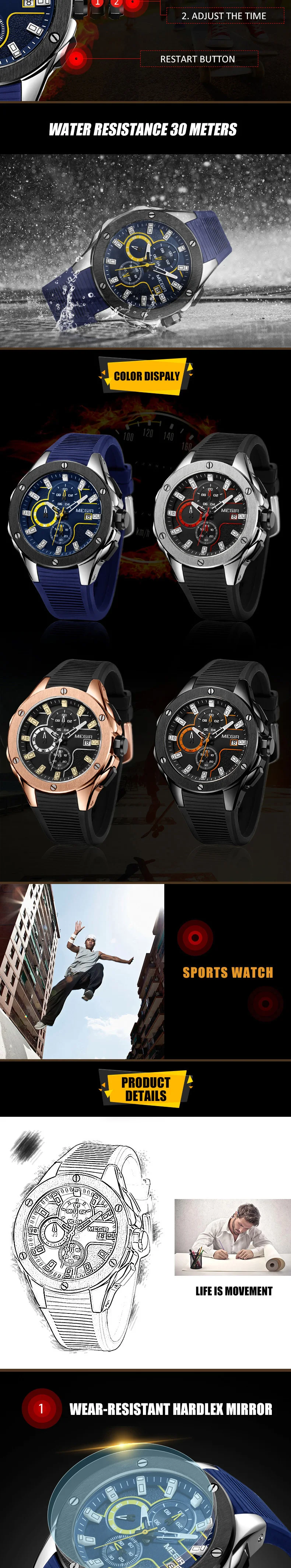 Lesfit — montre de luxe pour hommes, 2020, étanche, à Quartz, en acier inoxydable, avec chronographe, horloge à main, silicone, 2053