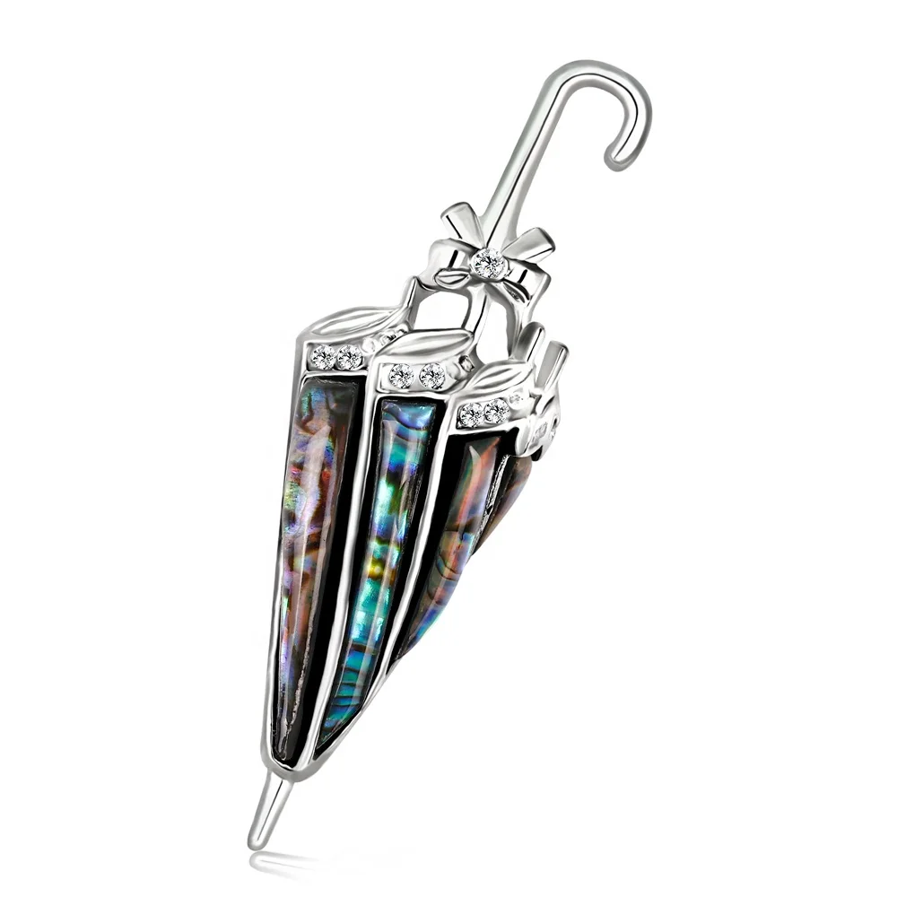 

Fashion Shell Crystal Encrusted Rhinestone Umbrella Shape Brooch Pin for Women and Men, As picture