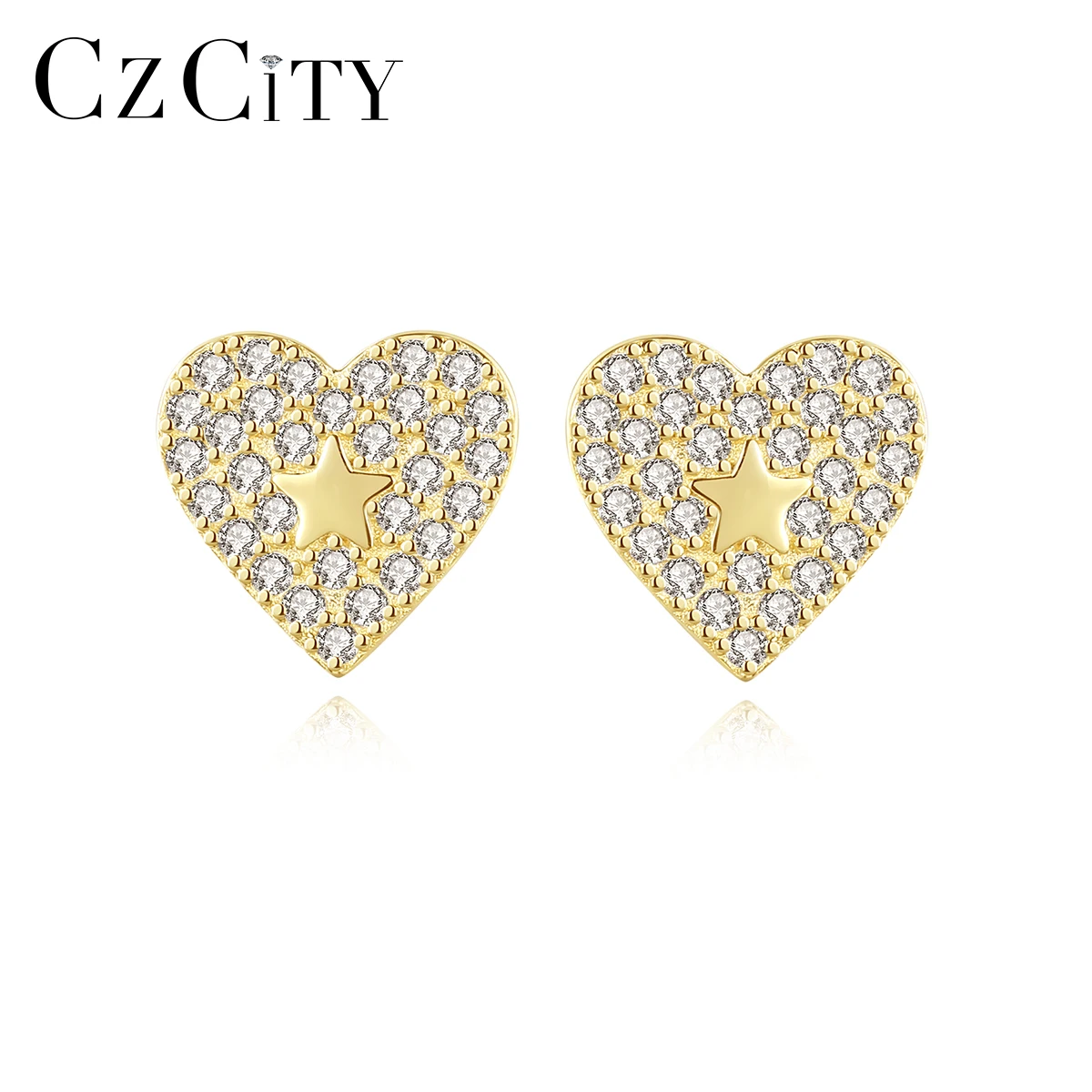 

CZCITY Cz Sterling Silver Iced Out Star 925 Zircon Luxury Earing 2021 Woman Heart Stud Earring