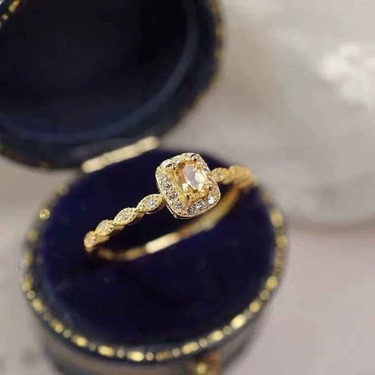 

Romantic Gold Plated Natural Yellow Gemstone Finger Ring Open Adjustable Crystal Diamond Geometric Promise Ring For Girlfriend